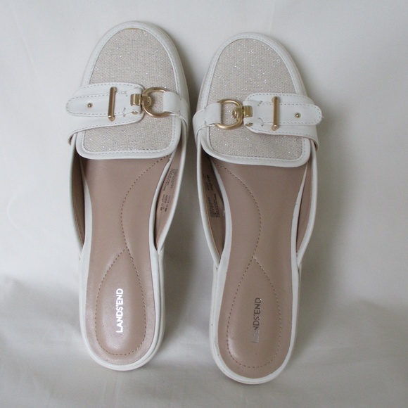 Lands' End Ivory Shimmer Buckle Mule Shoes 8 - Picture 2 of 8